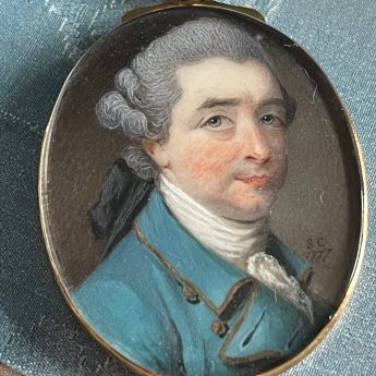 Samuel Cotes, portrait miniature of a gentleman in a turquoise coat