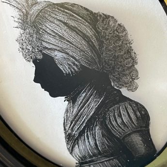 Mrs Elizabeth Hudson, a pair of silhouettes reverse painted on glass of John Harvey and his wife Frances Kerrison
