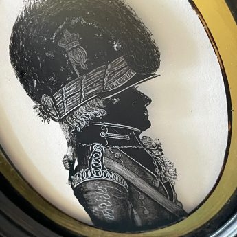 Mrs Elizabeth Hudson, a pair of silhouettes reverse painted on glass of John Harvey and his wife Frances Kerrison