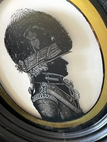 Mrs Elizabeth Hudson, a pair of silhouettes reverse painted on glass of John Harvey and his wife Frances Kerrison