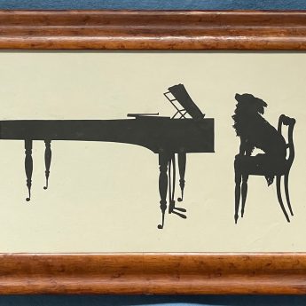 Augustin Edouart, cut silhouette of a dog seated on a chair by a piano