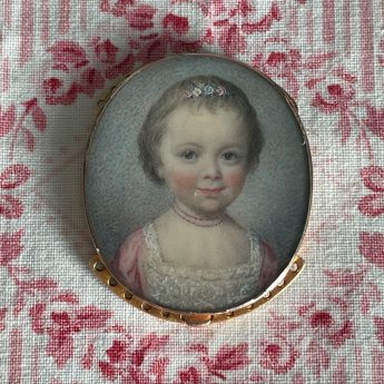 Richard Crosse, tiny portrait of a little girl in a pink dress