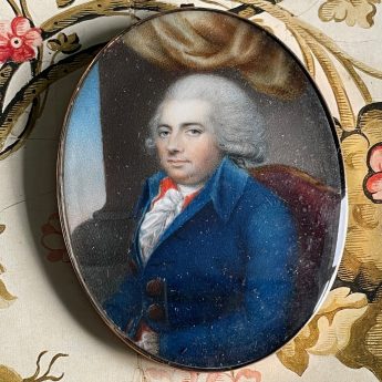 Joseph Saunders, a pair of portrait miniatures of a stylish couple