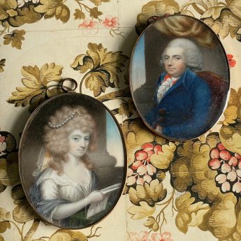 Joseph Saunders, a pair of portrait miniatures of a stylish couple