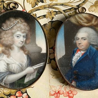 Joseph Saunders, a pair of portrait miniatures of a stylish couple
