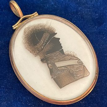 Elizabeth Hudson, silhouette reverse painted on glass