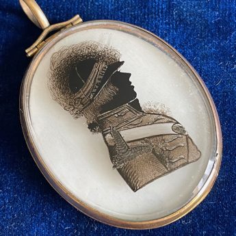 Elizabeth Hudson, silhouette reverse painted on glass