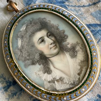 George Engleheart, miniature portrait of a lady in an enamelled frame