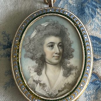 George Engleheart, miniature portrait of a lady in an enamelled frame