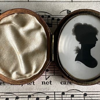 John Field in Miers studio, miniature silhouette of Harriet Miers