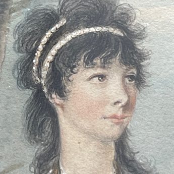 Henry Edridge ARA, watercolour portrait of Mrs Pope in a classical garden landscape