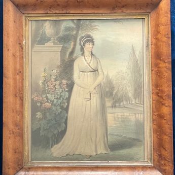 Henry Edridge ARA, watercolour portrait of Mrs Pope in a classical garden landscape