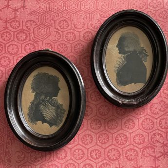 Mrs Bull, pair of silhouettes painted on card 1780s