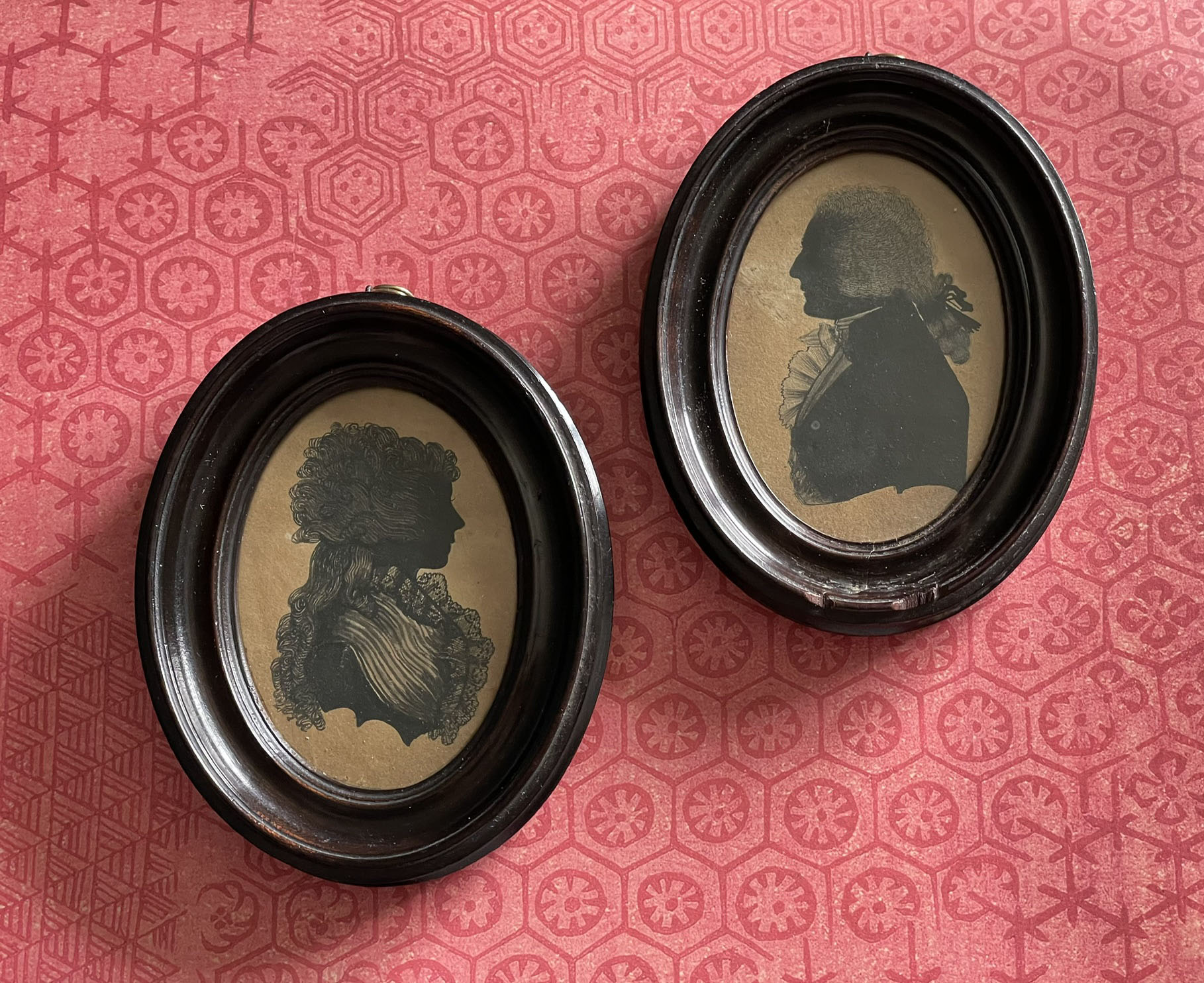 Mrs Bull, pair of silhouettes painted on card 1780s