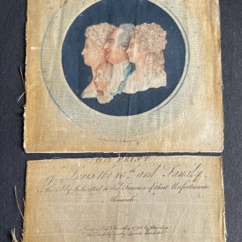 Rare engraving on silk of Louis XVI and family, dated 1793
