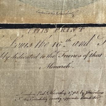 Rare engraving on silk of Louis XVI and family, dated 1793