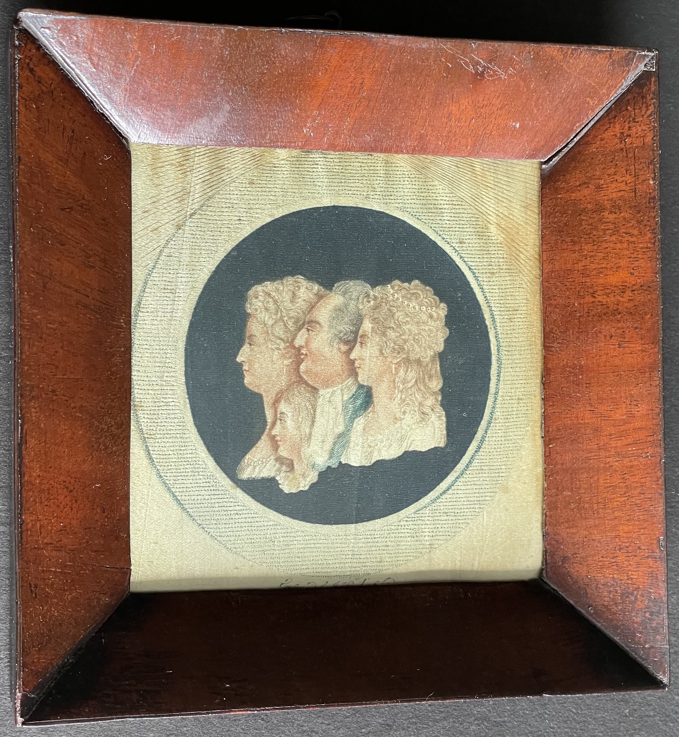 Rare engraving on silk of Louis XVI and family, dated 1793