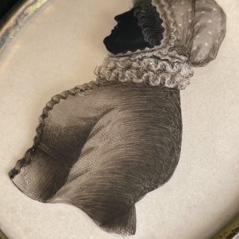 Hinton Gibbs, silhouette reverse painted on glass with a trade label