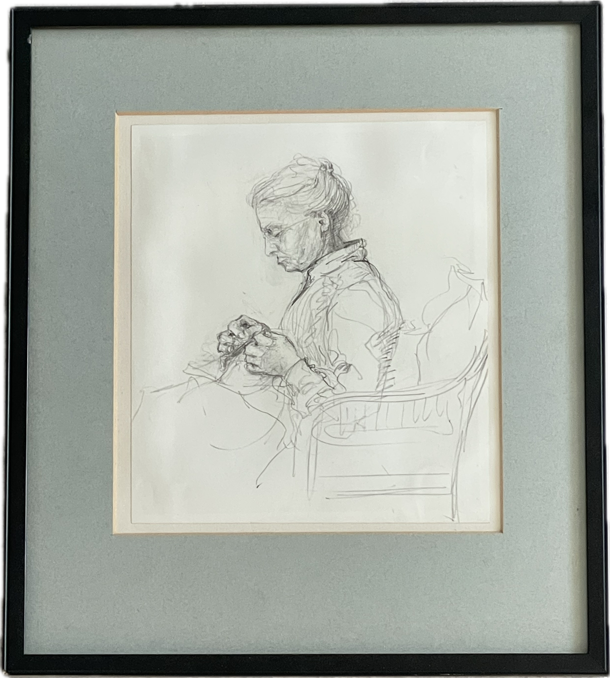 Henry Winslow, portrait of an elderly lady sewing