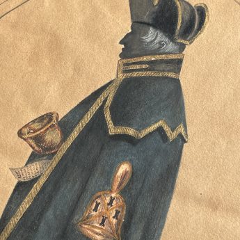 Painted full-length silhouette of the Playmouth towncrier