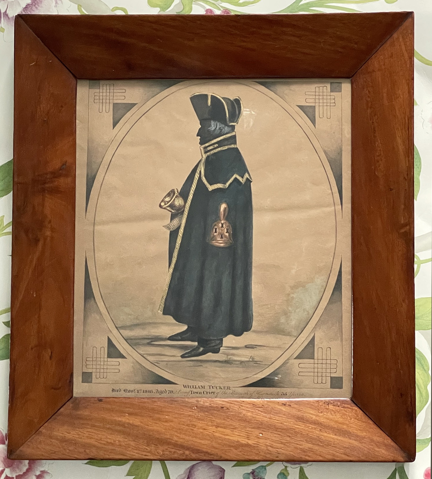 Painted full-length silhouette of the Playmouth towncrier